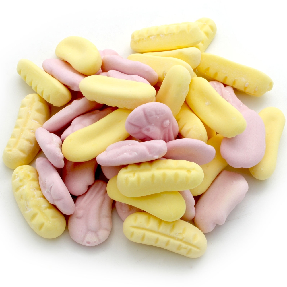 Foam Shrimps and Bananas Classic Retro foam sweets available online.